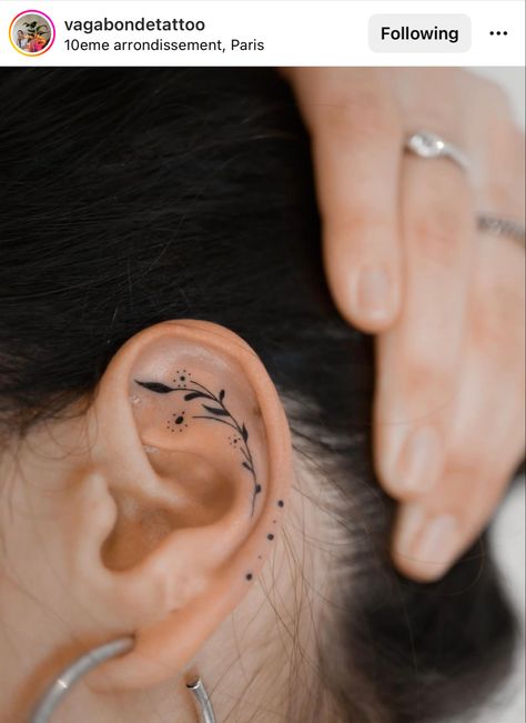 Inner Ear Tattoos For Women Flower, Flower In Ear Tattoo, Simple Ear Tattoos For Women, Female Ear Tattoos, Ear Tattoo Ideas Women, Inside Ear Tattoos Flower, Dandelion Ear Tattoo, Inside The Ear Tattoo, Women Ear Tattoos