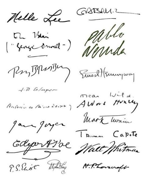 Famous authors' signatures - one day your signature could be here!!! Author Signature Ideas, Signatures Ideas Handwriting, Famous Signatures, Author Inspiration, Handwriting Ideas, Handwriting Analysis, Signatures Handwriting, Free Typeface, Improve Handwriting