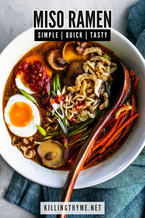 Miso Ramen #miso #ramen #ramensoup #ramenbowl Miso Ramen Soup, Fresh Ramen Noodles, Ramen Toppings, Bowl Meals, Miso Ramen, Thyme Recipes, Red Miso, Drink Inspiration, Ramen Soup