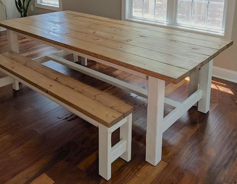 Drop Leaf Dining Table Diy, Kitchen Table Bench Diy, Homemade Kitchen Table, Farmhouse Dining Table Plans, Diy Table And Bench, Farm Table Plans, Diy Bord, White Farmhouse Table, Restoration Hardware Table