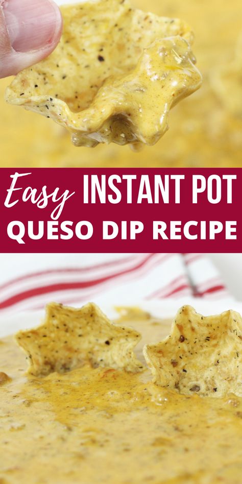 Chili Fixin Rotel, Velvetta, Ground Beef and more come together for this EASY Queso Dip. Make in the INstant Pot, Stove Top or Crockpot! #dip #recipe #party #food #NewYear #Christmas #GameDay #snack #appetizer #hotdip Queso With Meat, Beef And Cheese Dip, Instant Pot Dip, Crock Pot Queso Dip, Instant Pot Queso, Easy Queso Dip, Crock Pot Queso, Easy Queso, Queso Dip Recipes