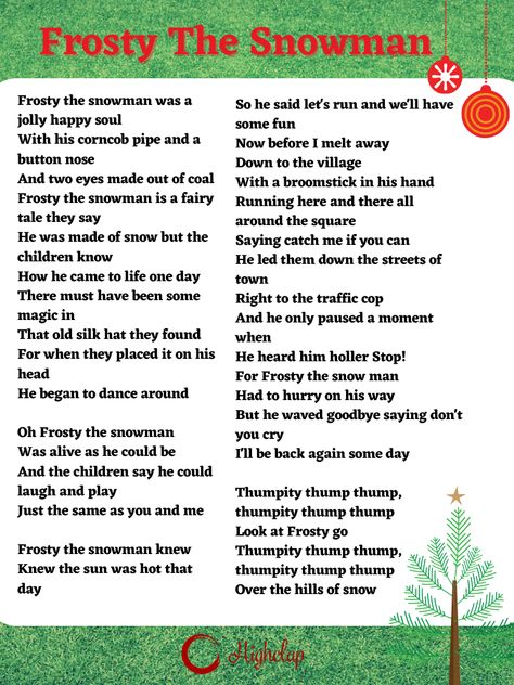 Frosty The Snowman Lyrics Free Printable, Christmas Carol Lyrics, Frosty The Snowman Lyrics, Snowman Lyrics, Daycare Songs, Snowman Songs, Christmas Carols Lyrics, Christmas Carols Songs, Xmas Carols