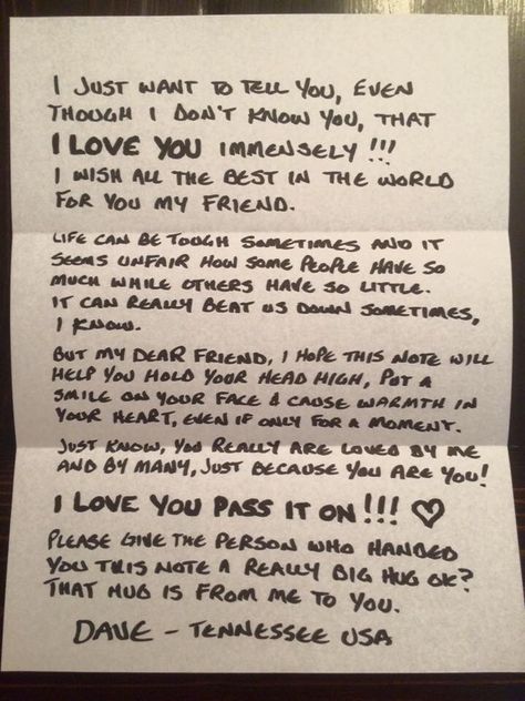 An example letter to be included in our care packages for the homeless. Want to get involved? iloveyoupassiton.com/love-letters/ Positive Letters To Friends, Meaningful Notes To Friends, Letters To Friends Encouraging, Letter Ideas For Strangers, Farewell Letter To Senior, Encouraging Letter To A Friend, Walk To Emmaus Letter Ideas, Senior Letters Ideas, Senior Letters To Friends