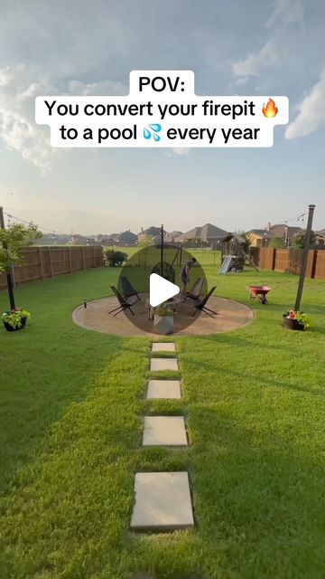 Lucas Shaw on Instagram: "Our backyard went from s’mores 🍫 to swimsuits 👙  Thanks to @lesliespoolcare not only are “dive in” movies a favorite thing around here, but our AG pool is one of the easiest to set up! Lucas made a full YouTube tutorial on how we set ours up every year. 🙌🏼 ➡️ comment “pool” for the 🔗 to our AG pool and accessories!   #pool #diy #outdoorliving #outdoors #summer #asmr #Leslies #WeKnowPools #partner #poolparty #howto" Simple Pool Landscaping Backyard, Underground Pools Backyard, Backyard Ideas No Pool, Fire Pit And Pool Backyard, Walk In Pools Backyard, Pop Up Pool Ideas Yards, Backyard Beach Diy, Temporary Pool Ideas, Pool Set Up Ideas