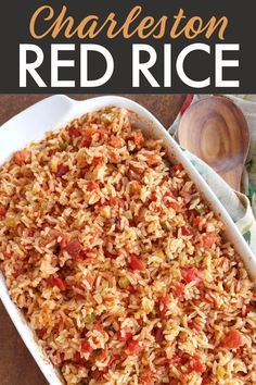 Charleston Red Rice: A Lowcountry recipe popular from Charleston to Savannah, made from rice cooked with bacon and a tomato broth seasoned with peppers and onions perfected by the Gullah and Geechee. #redrice #charleston #gullah #southern #lowcountry Pepperoni Fried Rice, Rice Tomato Recipe, Red Rice Recipes, Red Rice Recipe Southern, Charleston Red Rice, Best Rice Recipes, Grain Sides, Flavored Rice Recipes, Red Rice Recipe