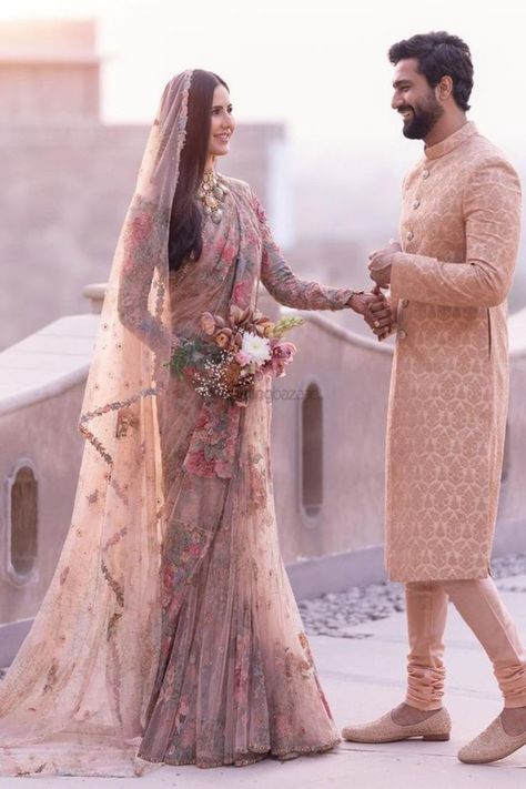 Bollywood Wedding, Engagement Saree, Nikah Outfit, Indian Engagement, Wedding Dresses Men Indian, Vicky Kaushal, Couple Wedding Dress, Indian Bridal Outfits, Engagement Outfits