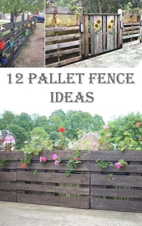 Garden Pallet Decorations, Pallet Fence Ideas, Pallet Fences, Pallet Fence Diy, Wood Pallet Fence, Cheap Fence, Pallet Fence, Pallet Patio, Patio Fence