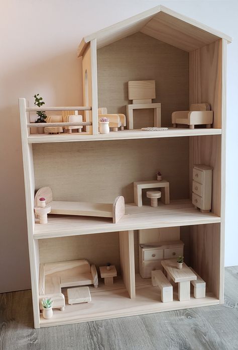 Baby Doll House, Wooden Doll House, Wooden Dolls House Furniture, House With Balcony, Doll House Plans, Toy House, Wooden Doll, Wooden Dollhouse, 1 6 Scale