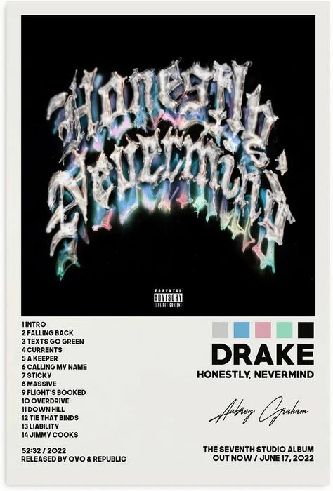 Honestly Nevermind Album Cover, Poster Ideas Bedroom, Nevermind Album Cover, Wall Poster Ideas, Bedroom Painting Ideas, Honestly Nevermind, Drake Album Cover, Bedroom Canvas Art, Drakes Album