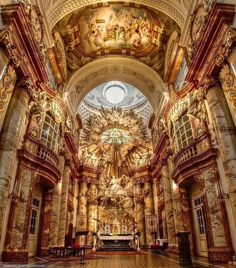 St. Charles Church (St. Charles Borromeo), Vienna Architecture Baroque, Sacred Architecture, Church Interior, Baroque Art, Cathedral Church, Baroque Architecture, Church Architecture, St Charles, Vienna Austria