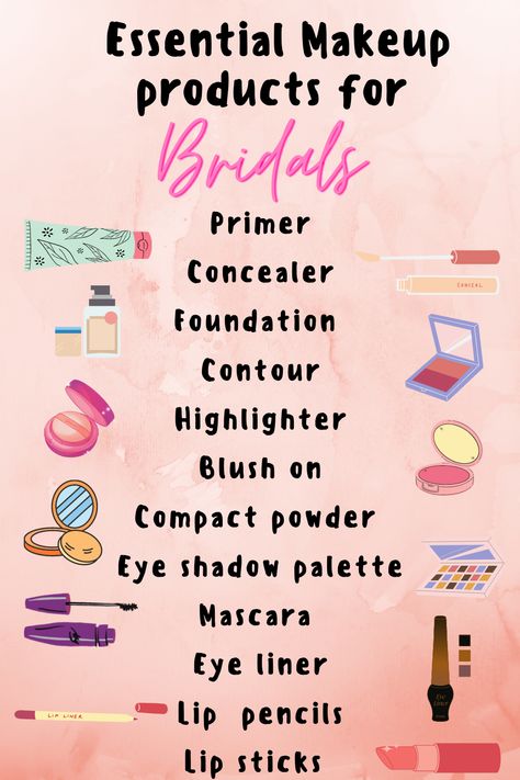 Every bridal must have these products Bride Makeup Kit List, Bridal Vanity Kit, Makeup Kit For Bride List, Basic Bridal Makeup, Bridal Makeup Products Name List, Bride Makeup Products, Makeup List For Bride, Makeup Products Name List, Bridal Mekup Product Name List