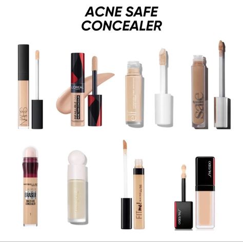 cred to @ everygirlsfavpage on tiktok. - NOT acne safe concealer can be found on my page. Best Concealer For Acne, Acne Safe Makeup, Oily Skin Makeup, Safe Makeup, Acne Makeup, Makeup For Black Skin, Makeup Accesories, Makeup Artist Tips, Makeup Help