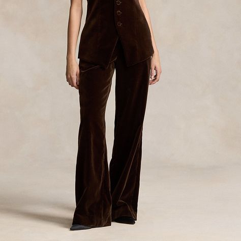 Soft cotton velvet with a hint of stretch enhances the fluid drape of these wide-leg pants which are finished with tailored creases at each leg. Wimbledon Fashion, Ralph Lauren Purple Label, Jumper Shirt, Pantalon Large, Fall Ideas, Formal Shirts, Cotton Velvet, Fall 2024, Clothes Collection