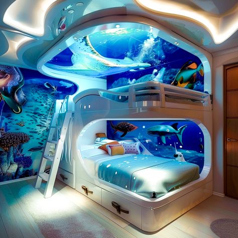 Underwater Dreams: Creating a Tranquil Sanctuary with Aquarium Beds Jungle Themed Bedroom, Underwater Room, Fantasy Furniture, Underwater Theme, Underwater City, Fantasy Rooms, Children's Bedrooms, Astuces Diy, Gorgeous Bedrooms