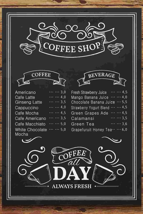 Coffee Shop Menu Chalkboard, Cafe Board Ideas Chalkboard Walls, Restaurant Chalkboard Ideas Food, Chalkboard Coffee Menu Design, Papan Menu Cafe, Cafe Menu Board Design, Restaurant Blackboard, Coffee Menu Board, Coffee Shop Menu Board