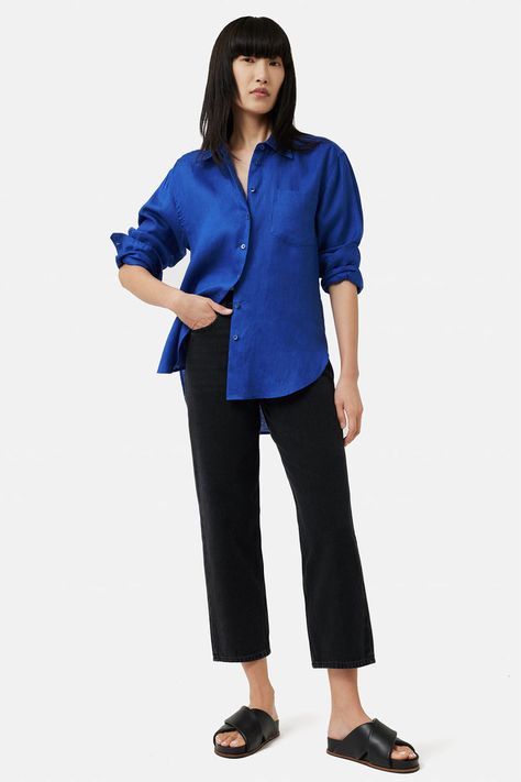 Klein Blue Outfit, Cobalt Shirt Outfit, Royal Blue Button Down Shirt Outfit, Cobalt Blue Top Outfit, Electric Blue Shirt Outfit, Cobalt Blue Shirt Outfit, Cobalt Blue Shirt Women Outfit, Cobalt Blue Fashion 2023, Cobalt Blue Button Down Shirt Outfit