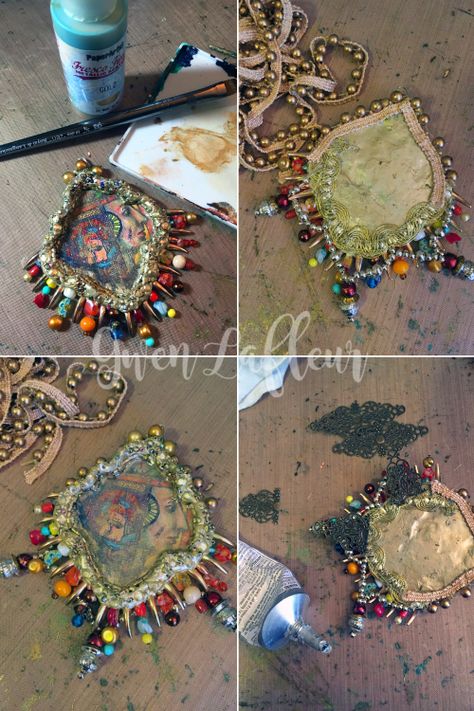 Upcycle Jewelry Ideas, Jewelry Art Ideas, Mixed Media Ideas, Diy Dye Clothes, Mixed Media Embroidery, Assemblage Art Mixed Media, Boho Journal, Diy Wire Jewelry Rings, Using Stencils