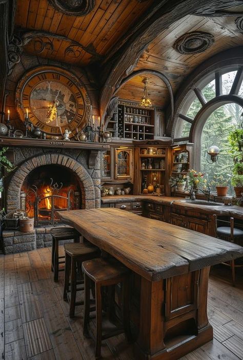 Fantasy House, Wood Kitchen Design Ideas, Cozy Cubicle, Dorm Wall Decor, Kitchen Organisation, Rustic Home Design, Hobbit House, Hus Inspiration, Interior Concept