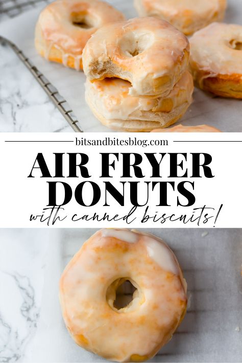 These easy air fryer donuts with canned biscuits are the easiest air fryer glazed donut recipe, ever! Air Fryer Doughnut Recipe, Air Fry Donuts, Air Fryer Donuts, Biscuit Donuts, Easy Biscuit, Easy Donut Recipe, Easy Donuts, Fried Donuts, Canned Biscuits