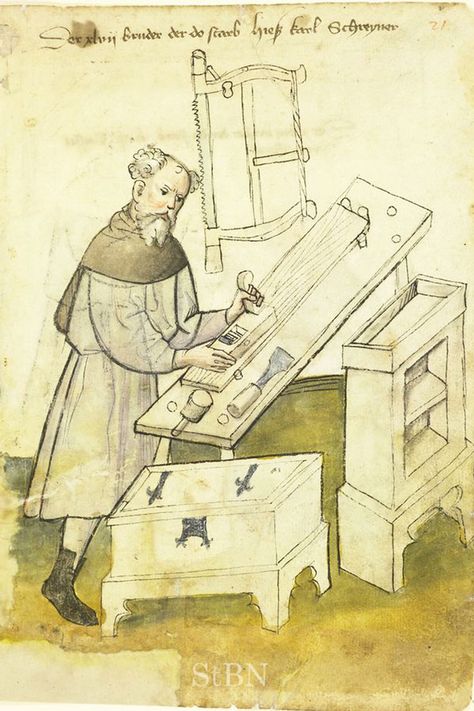 The First Recorded Workbench - Popular Woodworking Magazine Woodworking Quotes, Medieval Crafts, Medieval Furniture, Woodworking Logo, Woodworking Box, Woodworking Toys, Woodworking Classes, Woodworking Magazine, Woodworking Table