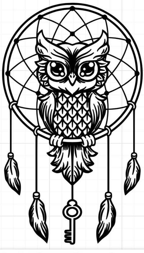 Dreamcatcher Drawing, Owl Stencil, Owl Dreamcatcher, Dream Catcher Drawing, Owl Decal, Owl Dream Catcher, Owl Coloring Pages, Custom Car Accessories, Custom Car Decals