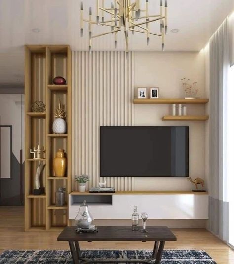 Tv Unit Design idea ✨️ #trendingpost #homedecor #interiordecorating #livingroomdesigns #interiors #reelitfeelit #tvunitdesigns #homedesignsdworld #interior #tvunit #livingroomdesign #wallpanels #interiordesign #fypシ゚viralシ2024fyp #hairhack #bodybuildingmotivational #srhvspbks #hairgrowth #fitnesschallenge Livspace Tv Unit, Living Room Partition Design With Tv, Small Space Tv Unit Design, Small Wall Tv Unit Design, Tv Wall Ideas Living Room Small Spaces, Ruang Tv Modern, Small Tv Unit Design Modern, Tv Wall Design Small Space, टीवी यूनिट डिजाइन