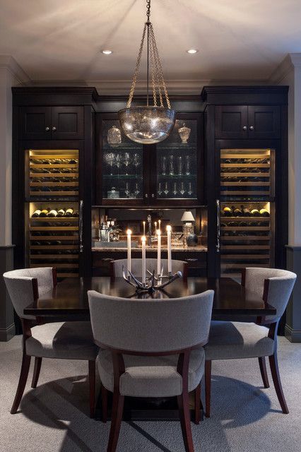 Wall Wine Bar Ideas, Bourbon Dining Room, Built In Hutch Dining Room With Wine Fridge, Formal Dining Room Ideas Alternative Bar, Formal Dining Room With Wine Wall, Dinning Room Bar Ideas Luxury, Bar In Dinningroom, Living Room And Bar Combo, Bar Wall In Dining Room