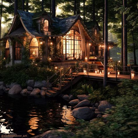 Witchy Home Exterior, Fantasy House Exterior, Cabin Aesthetic Exterior, House In The Woods Aesthetic, Cabin Castle, A House In The Woods, Witchy Cottage, Witches Cottage, Witchy House