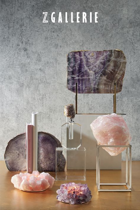 Crystal Room Aesthetic, Decor With Crystals, Glamour Home Decor, Crystal Collection Display, Mirrored Furniture Decor, Crystals Aesthetic, Polished Aesthetic, Geode Decor, Glamour Home