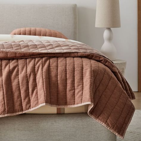 Linen Cotton Pick Stich Quilt, Full/Queen, Terracotta | West Elm Terracotta Quilt, Pick Stitch Quilt, Kids Duvet, Pick Stitch, Dutch House, Kids Duvet Cover, Quilted Sham, European Linens, Cotton Velvet