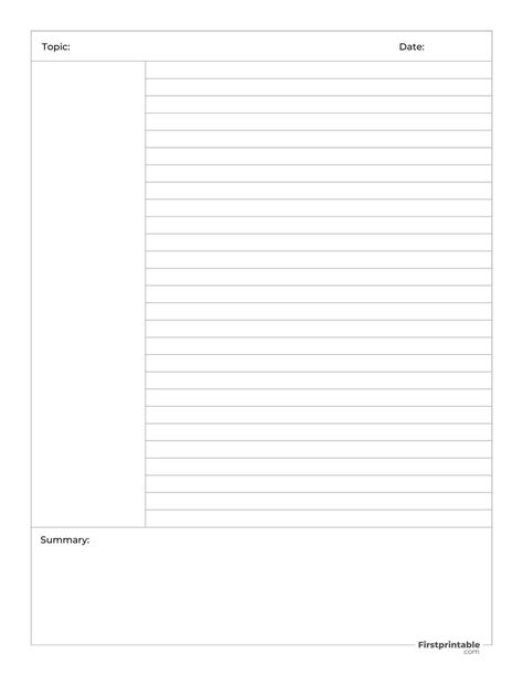 Printable Lined Paper Template - Cornell Notes Organized Study, Cornell Note Taking Template, Lined Paper Template, Notes Templates, Cornell Notes Template, Printable Lined Paper, Handwriting Paper, Study Planner Printable, Cornell Notes