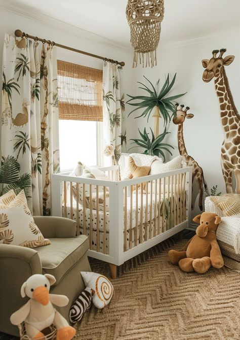 Explore 24 adorable safari nursery ideas to create a jungle-themed haven for your little one! 🦁🌿 From cute animal prints to lush greenery and playful accents, get inspired to design a space that’s both fun and cozy. #SafariNursery #NurseryDecor #BabyRoomIdeas #JungleTheme Nursery Decor Jungle, Nursery Ideas Giraffe, Safari Kids Room Jungle Theme, Zoo Nursery Ideas, Animal Theme Nursery Boy, Baby Jungle Theme Nursery, Nursery Ideas Jungle, Boho Gender Neutral Nursery, Sophisticated Safari Nursery