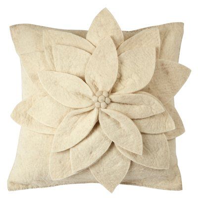 Cream Flower, Wool Textures, Wool Throw Pillows, Wool Pillow, Flower Pillow, Wool Throw, Cream Flowers, Hand Applique, Floral Throw Pillows