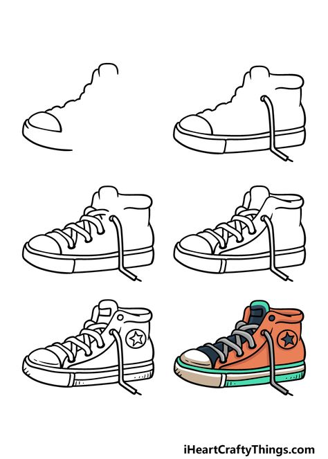 Sneakers Drawing - How To Draw Sneakers Step By Step Drawing Sneakers, Drawing Of Shoes Sneakers, Sneakers Drawing Reference, Shoes Drawing Reference Sneakers, Cartoon Sneakers, How To Draw Tennis Shoes, How To Draw Sneakers, How To Draw Shoes Front View Sneakers, Sneakers Anime Drawing