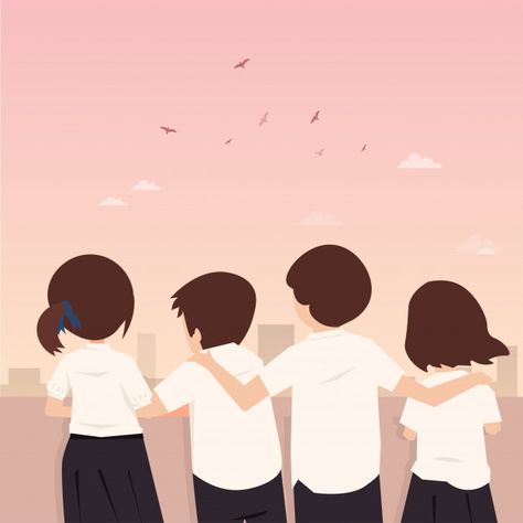 Friendship forever thai student characte... | Premium Vector #Freepik #vector #people #kids #hand #children Student Character, Student Illustration, Friendship Poster, Friendship Forever, Happy Students, About Friendship, Vector People, Character Vector, Bullet Journal Diy