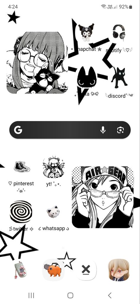 by me! (^ー^) @f4erymoonz ⋆ #ios #android homescreen layout anime cute manga aesthetic dark ios 14 samsung Dark Anime Homescreen Layout, Manga Homescreen Layout, Samsung Phone Layout Ideas, Dark Homescreen, Samsung Homescreen Layout Ideas, Samsung Themes, Android Homescreen, Manga Aesthetic, Phone Layouts