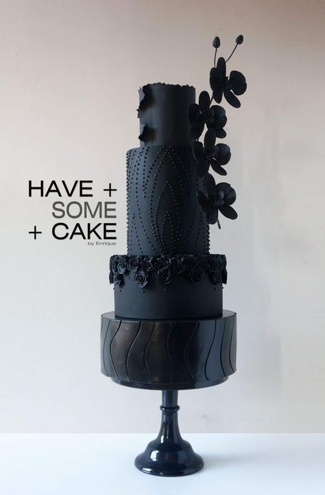 Black Wedding Cake Gothic Cake, Halloween Wedding Cakes, Black Cake, Fantasy Cake, Black Wedding Cakes, Modern Cakes, Tier Cake, Elegant Wedding Cakes, Beautiful Wedding Cakes