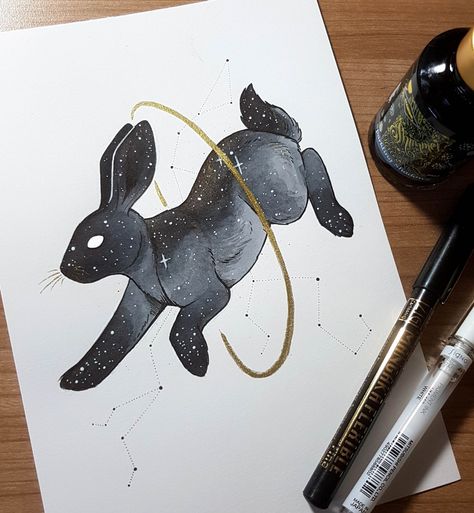 @Kinschi_Draws: #inktober Day 5! A starry Rabbit #inktober2018 Bunny Illustration, Rabbit Drawing, Black Rabbit, Rabbit Art, Bunny Art, Content Page, Leaving Facebook, Fashion Art Illustration, Creature Art