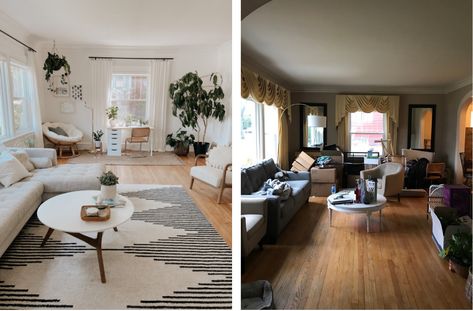 1960s Living Room Remodel, 1950s Living Room Remodel, Living Room Facelift, Living Room Transformation Before After, Paint Before And After Living Room, Boring Living Room Makeover, Before After Living Room Makeover, Small Living Room Transformation, Small Living Room Before And After