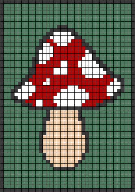 Crochet 2d Mushroom, Mushroom Cross Stitch Pattern Easy, Crochet Mushroom Tapestry Pattern Free, Cute Mushroom Cross Stitch, Crochet Tapestry Mushroom, Mushroom Crochet Square, Cross Stitch Patterns Mushroom, Plastic Canvas Mushroom Patterns, Mushroom Tapestry Crochet Pattern