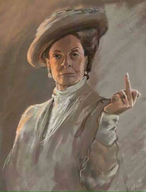 Hilarious Downton Abbey fan art... Maggie Smith, aka The Dowager Countess, flipping the bird. Car Conversations, Maggie Smith Downton Abbey, Lady Violet, Bucking Bulls, Dowager Countess, Movie Nerd, Finger Art, Maggie Smith, Downton Abbey