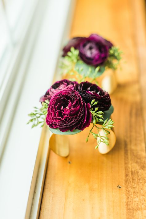 Burgundy Wrist Corsage Wedding, Cuff Corsage Prom, Cuff Corsage Wedding, Burgundy Wrist Corsage, Winter Wedding Burgundy, Wedding Coursage, Cuff Corsage, Wearable Florals, Flower Thoughts