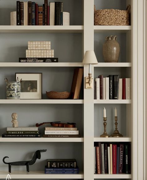 Bookshelf Lighting Ideas Built Ins, Bookcase Colors, Bookshelf Wealth, Library Lights, W Design Collective, Alcove Shelves, Bookshelf Lighting, Staircase Landing, Beautiful Bookshelf