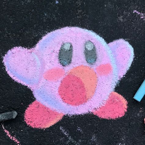 kirby Kirby Chalk Art, Chalk Art Cartoon Characters, Kawaii Chalk Art, Colorful Chalk Art, Fun Chalk Drawings, Anime Chalk Art, Easy Chalk Ideas Sidewalk, Aesthetic Chalk Drawings, Simple Chalk Art Ideas