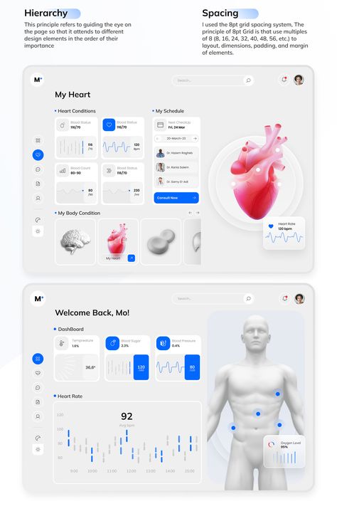 Medical Dashboard UI _ Visual Design Principles on Behance Medical Graphic Design, Visual Design Principles, Health Dashboard, Medical Dashboard, Medical App Ui Design, Dashboard Ui Design, Health App Design, Medical Website, Medical Website Design