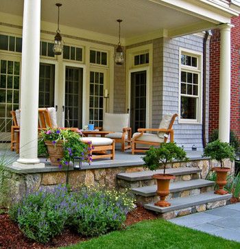 Front Porch Steps, Car Porch, Covered Patio Design, Patio Design Ideas, Porch Flowers, Porch Steps, Porch Design, Small Patio, Ideas Pictures