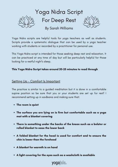 Yoga Nidra Script, Yoga Class Themes, Relaxation Scripts, Yoga Thoughts, Yoga Nidra Meditation, Deep Rest, Yoga Reading, Guided Meditation Scripts, Yoga Teacher Resources