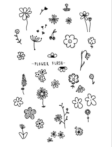 Cute Simple Flower Doodles, Small Flowers Doodle, Simple Cute Flower Tattoos, Tattoo Ideas Simple Flower, Small Cartoon Flower Tattoo, Daisy Flash Tattoo, Patch Work Flowers Tattoo, Simple Small Flower Tattoos Ideas, Hippy Flower Tattoo