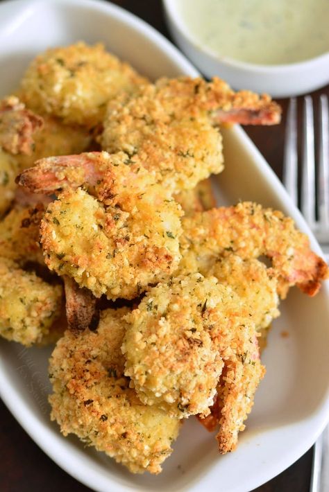 Tasty Oven, Oven Shrimp Recipes, Crunchy Garlic, Garlic Parmesan Shrimp, Baked Shrimp Recipes, Shrimp Parmesan, Will Cook For Smiles, Breaded Shrimp, Recipes Seafood