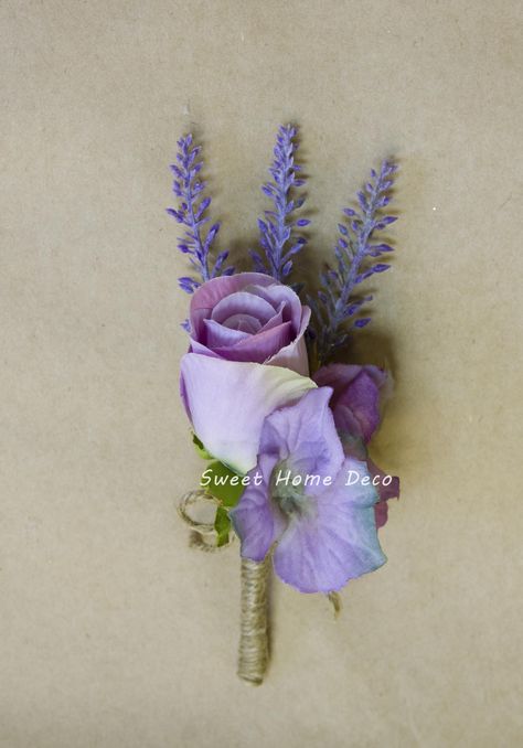 PRICES MAY VARY. Each boutonniere is made with lavender rose and hydranges; Each boutonniere is 3''W X 5''T; The handle is wrapped with rope, The listing price is only for one boutonniere; In this order you will receive one purple rose pin boutonniere; Gray Wedding Dresses, 15 Party Ideas Quinceanera, Floral Rustic Wedding, 15 Party Ideas, Silk Flower Corsage, Brides Flowers, Ivory Bridal Bouquet, Small Wedding Ceremony, Brides Flowers Bouquet